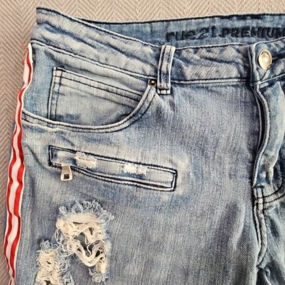 Rue21 Premium Jeans Men's 32x34 Skinny Supreme Flex Distressed Racing Stripe - Picture 13 of 16